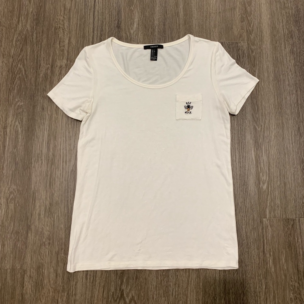 Forever 21 Bee Nice White/ Cream Scoop Neck Shirt